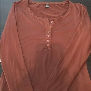 SHEIN Brown Buttoned Polo Collar Blouse